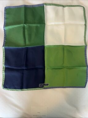 J. Z. Richards Italian Colorblock Silk Pocket Square - Green, Navy, Ivory